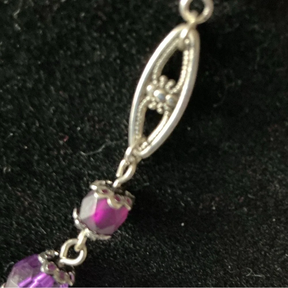 Purple Bead Silver Tone Necklace
